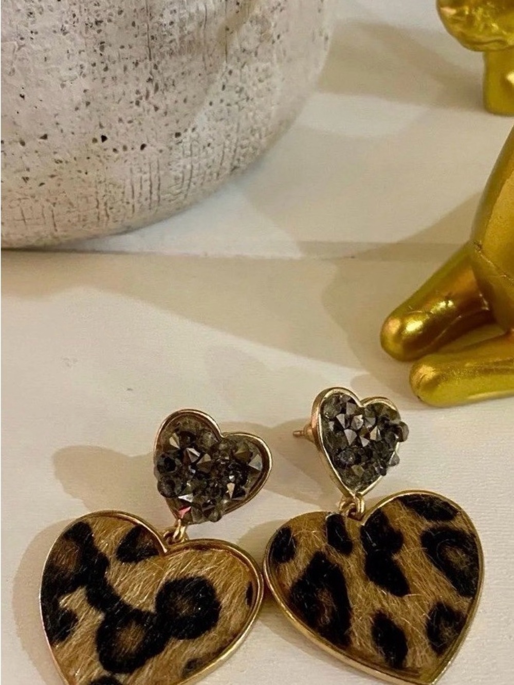 Leopard Crushed Stones Heart Drop Earrings